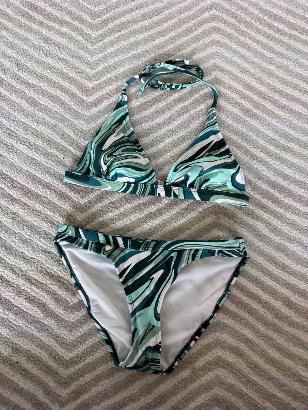 Target Girls Swirl Print Bikini in Teal and White, bottoms size small top size M